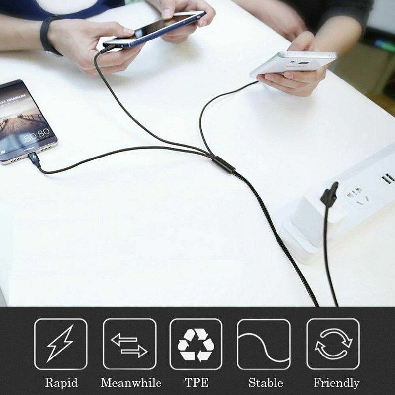 3in1 SPLIT Universal Phone Charger Multi Function Cable Charger Cord- BLACK x 2 gallery