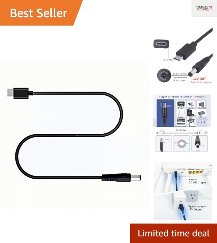USB C to DC Power Cable, 12V 3A, Perfect for Travel & Outdoor Use – 3.3 Feet