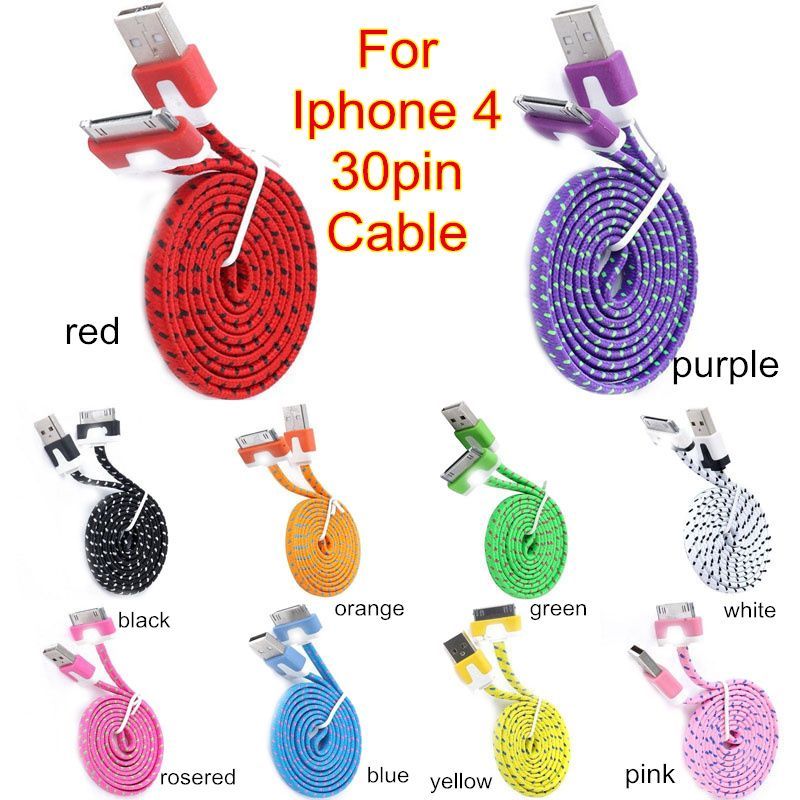 10FT 3M FLAT BRAIDED Fabric Data Sync Charger Cable FOR iPhone 3g 4s 4 iPod 1 2 gallery