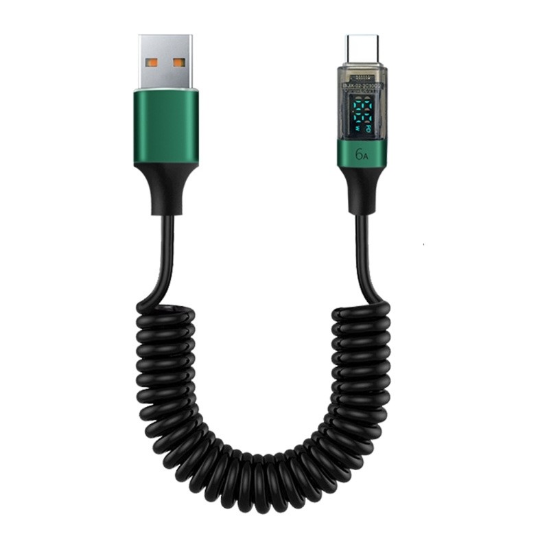 USB To Type C 66W Fast Speed Charging Wire LED Screen Display Spring Data Cable gallery