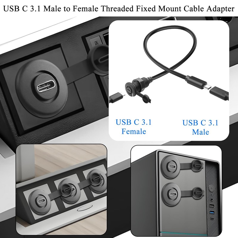 10Gbps USB 3.1 Threaded Fixed Short Cable Connector USB 3.1 to Female Embedde... gallery