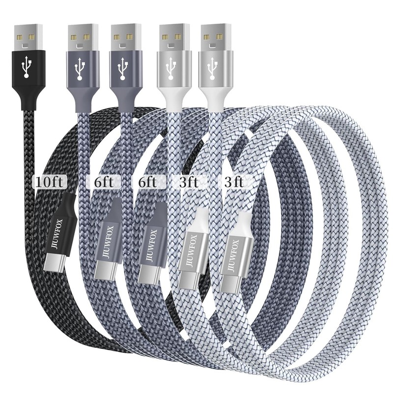 USB to USB C Cable, (5-Pack, 3/3/6/6/10 ft) for iPhone 17 16 and Samsung S 25,24