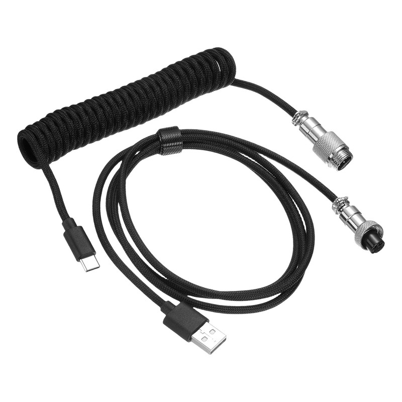 3 m Coiled Keyboard Cable Type-C to USB-A for Gaming Keyboard, Black