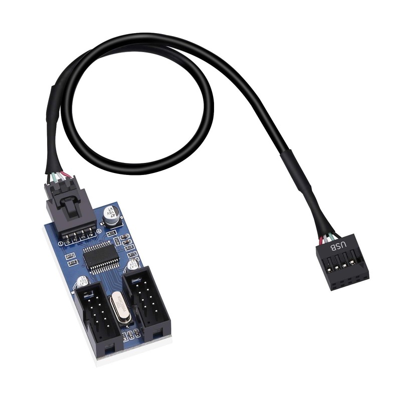 9 Pin 2 in 1 Internal USB Splitter Cable, 9 pin USB Header 1 to 2 Female Exte...