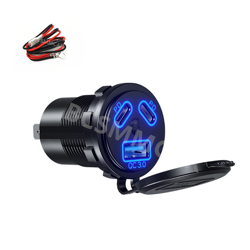 Cell Phone Charger Motorcycle USB 2 PD Type C QC Fast Charge W/Wire Waterproof