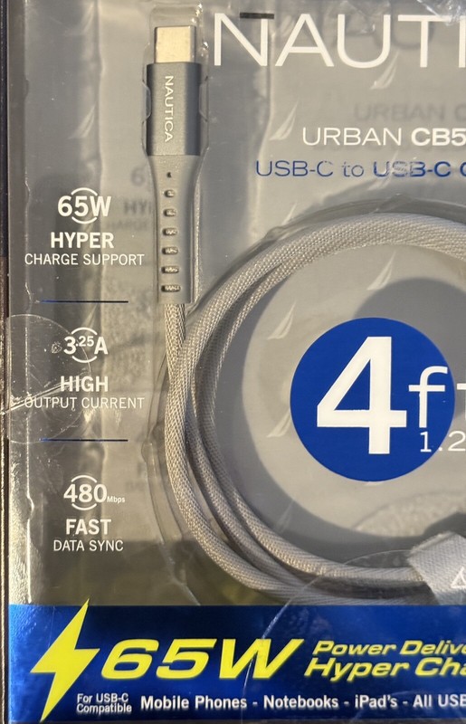 Nautica Urban 4ft Braided Gray USB-C To USB-C 65Watts Hyper Charge Cable * CB500 gallery