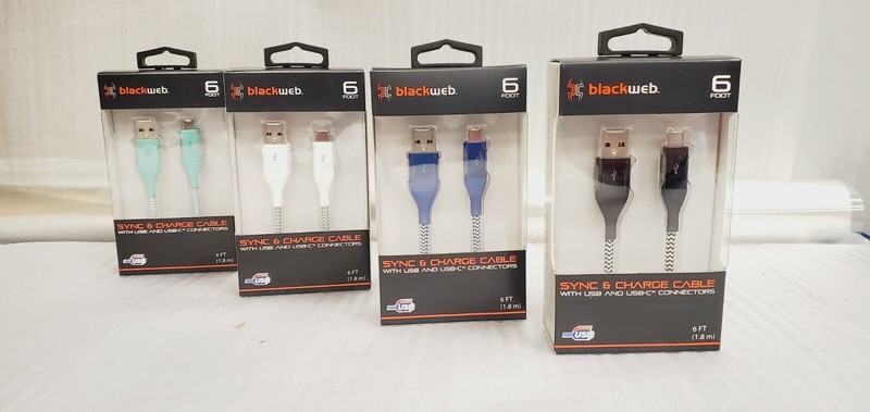 Blackweb USB To USB-C 2.0 Braided Polyester Charging Cable 6′ Choose Color New