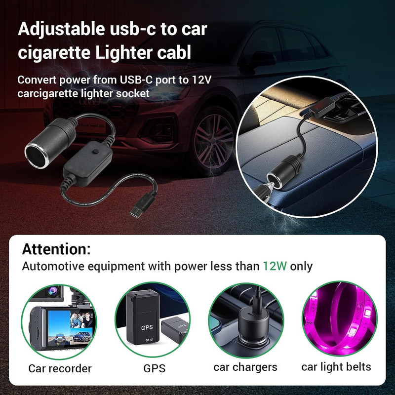 USB C Male to 12V Adapter, USB to Car Cigarette Lighter Socket Type-C to Cigaret gallery