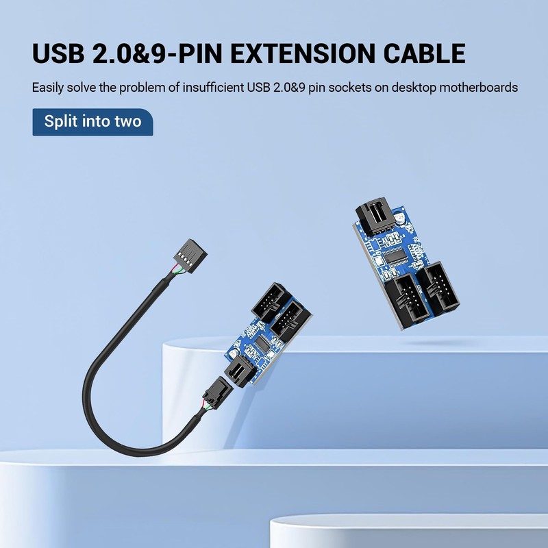 Motherboard 9-Pin USB Header SplitterUSB 2.0 Splitter 9-Pin Female 1 to 2 Mal... gallery