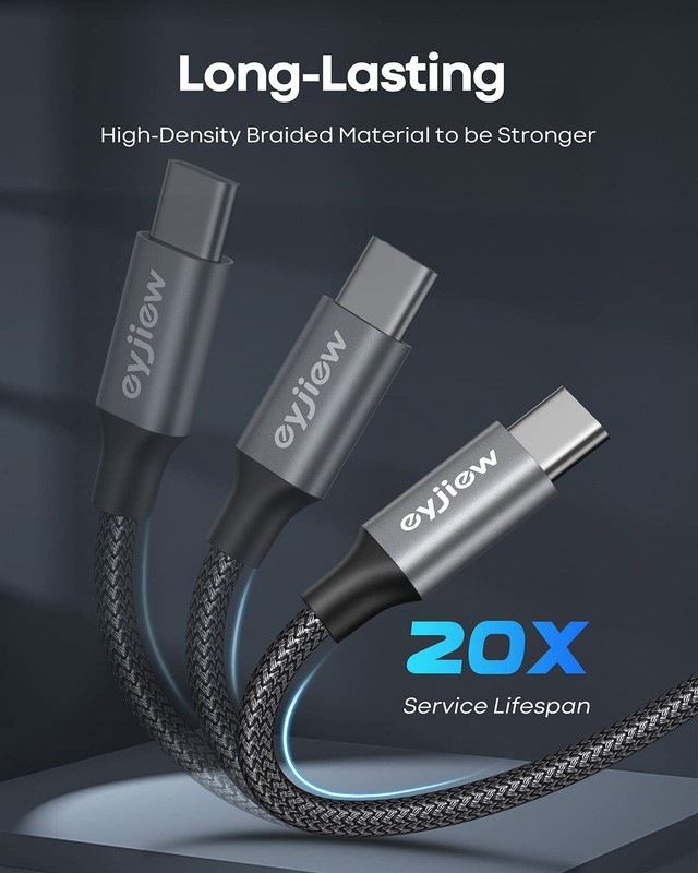 USB C to USB C Cable 12 FT, 2-Pack 60W PD Type C to C Cord Long gallery