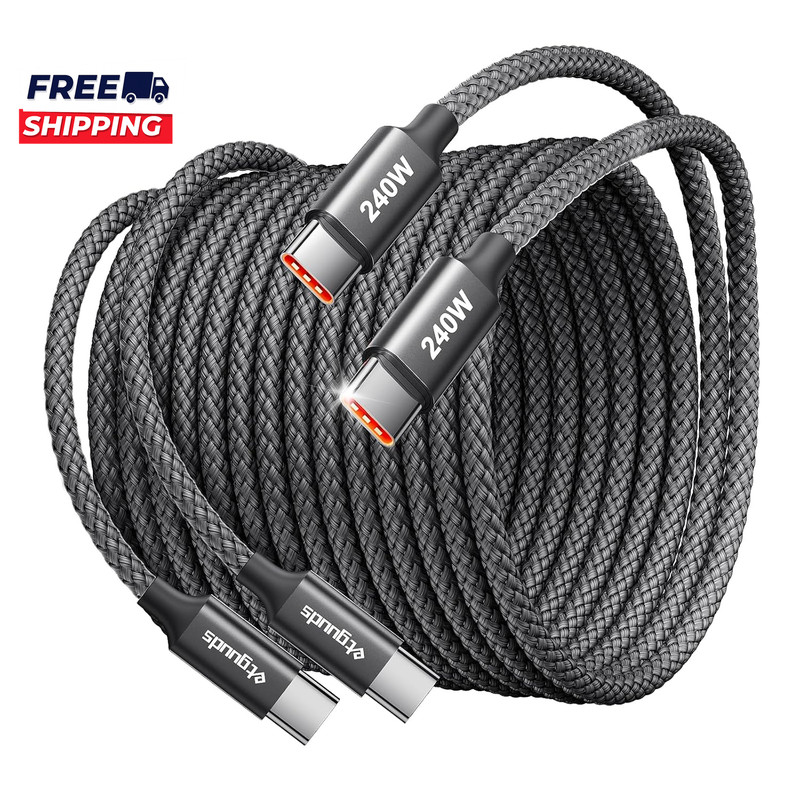 240W USB C to USB C Cable 10Ft, 2-Pack C to C Cable Fast Charging, Type C Charge