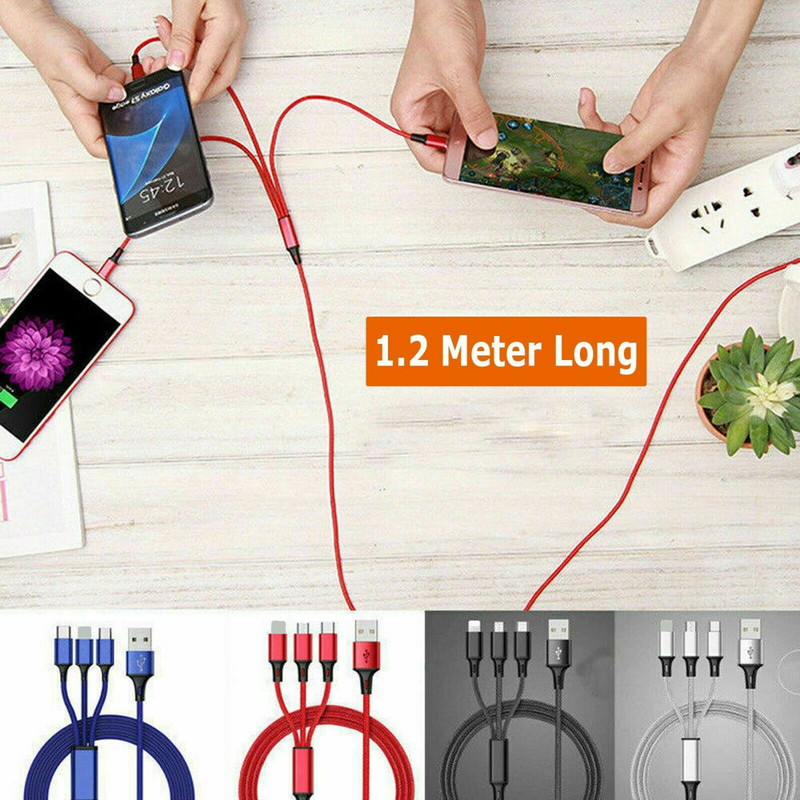 3 in 1 Fast USB Charging Cable Charger Cord For iPhone Samsung Android WHOLESALE gallery