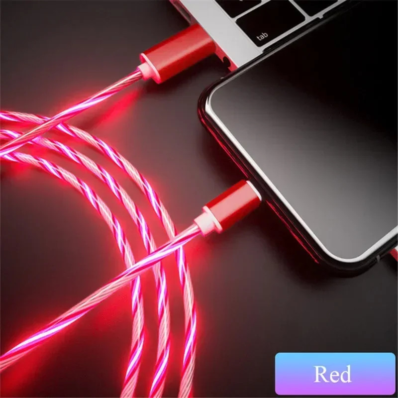 1m Fast Charging Cable Glowing LED Cable Type C Data Cable Flowing Streamer Ligh