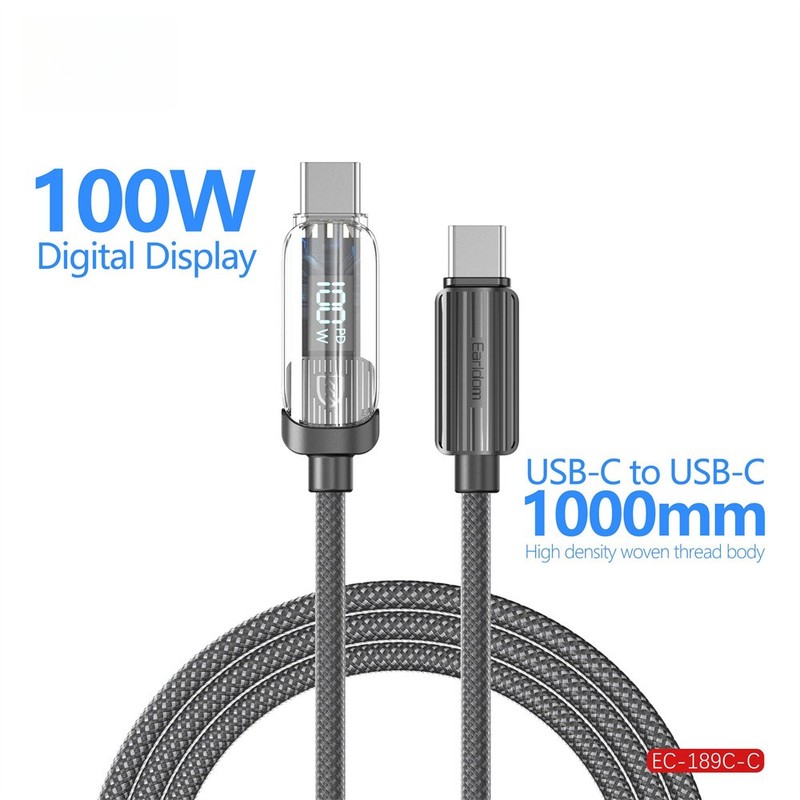 PD 100W USB C To USB C Cable Fast Charging Cord LED Display Type-C Charger 1m