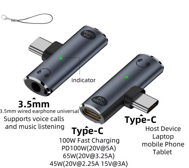 USB C To 3.5mm Headphone And Charger 2 In 1 Adapter Type-C To Aux Audio Jack