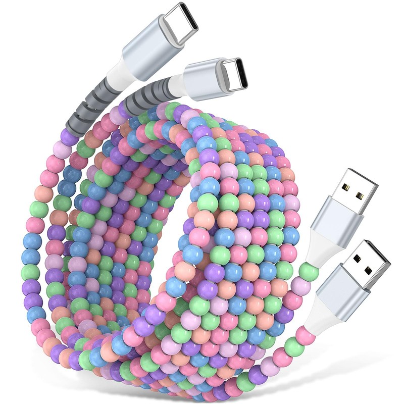 USB A to USB C Cable 6FT/2Pack,Beaded Charger Cord for iPhone 17 16 Pro Max 1…