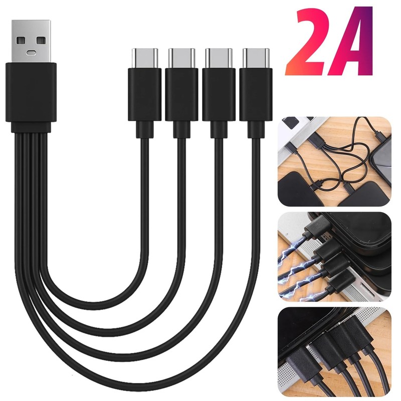 2 Pack USB Splitter Cable 20cm Short Multi Charging Cable Portable 4 USB -to ... gallery