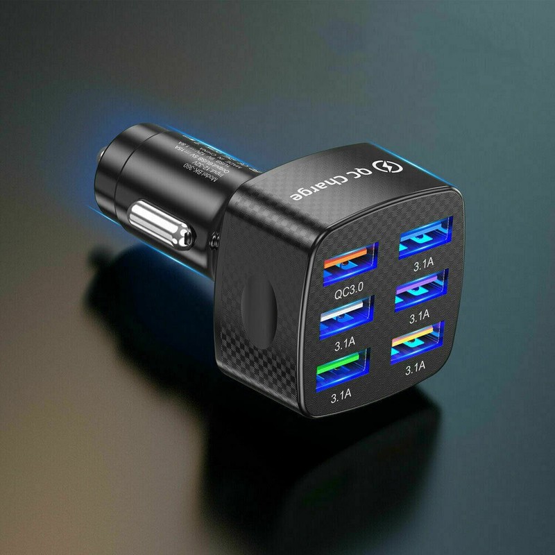 6 USB 15A QC3.0 Car Charger Cigarette Lighter Slot Super Fast Charging Adapter a gallery