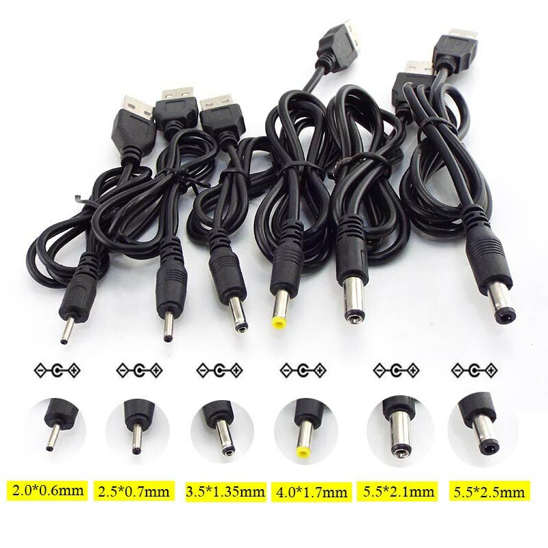 5V DC Charger Power Cable Cord USB A Male to 1.7 2.0 2.1 2.5 3.5 5.5mm Connector gallery