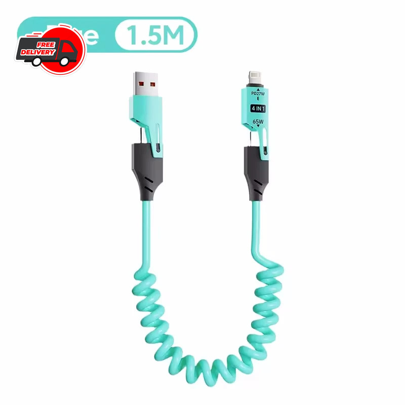65W 6A 4in1 Spring USB Type C Cable Quick Charge Telescopic Wire for iPhone iPad gallery