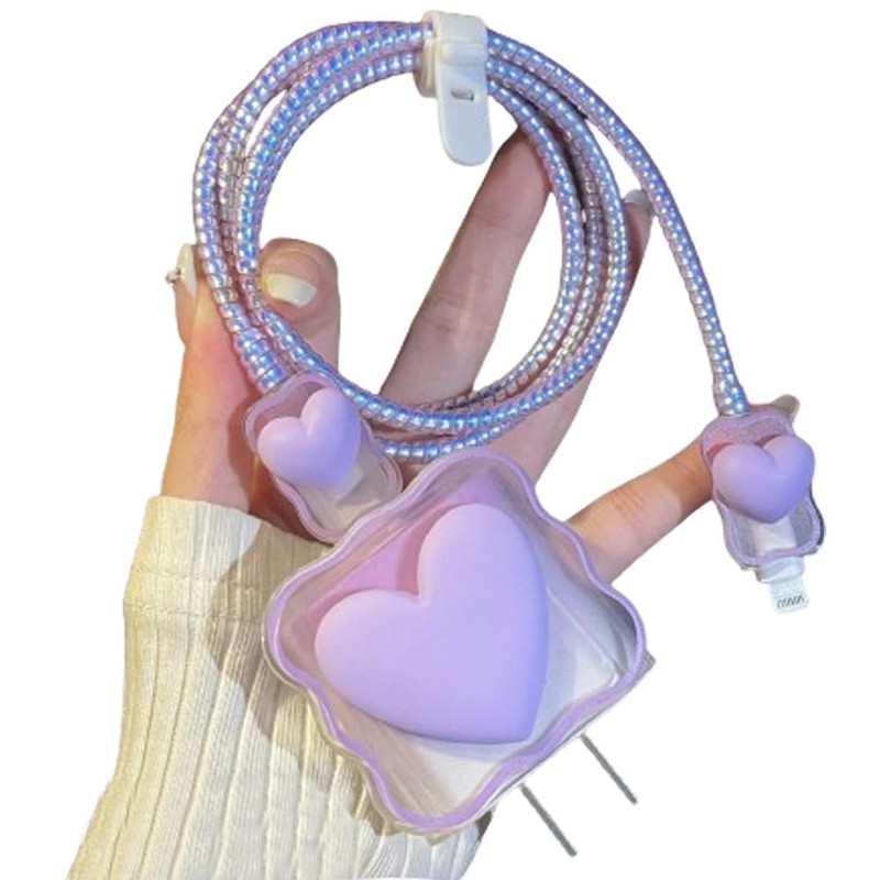 SOKPEWWM Waves Purple Heart Shape DIY 18W 20W Data Cable USB Charger 1.4m