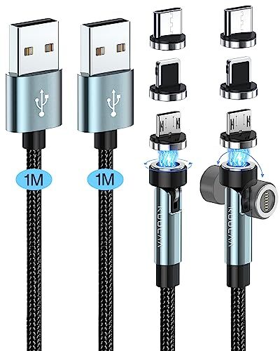 2x Cable de carga magnético 3 en 1 para iPhone Micro USB tipo C, 3 pies