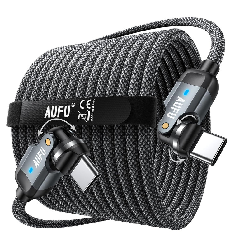 60W USB-C to USB-C Cable 10 ft, 180-Degree Rotating | Double 180° +360° Rotation
