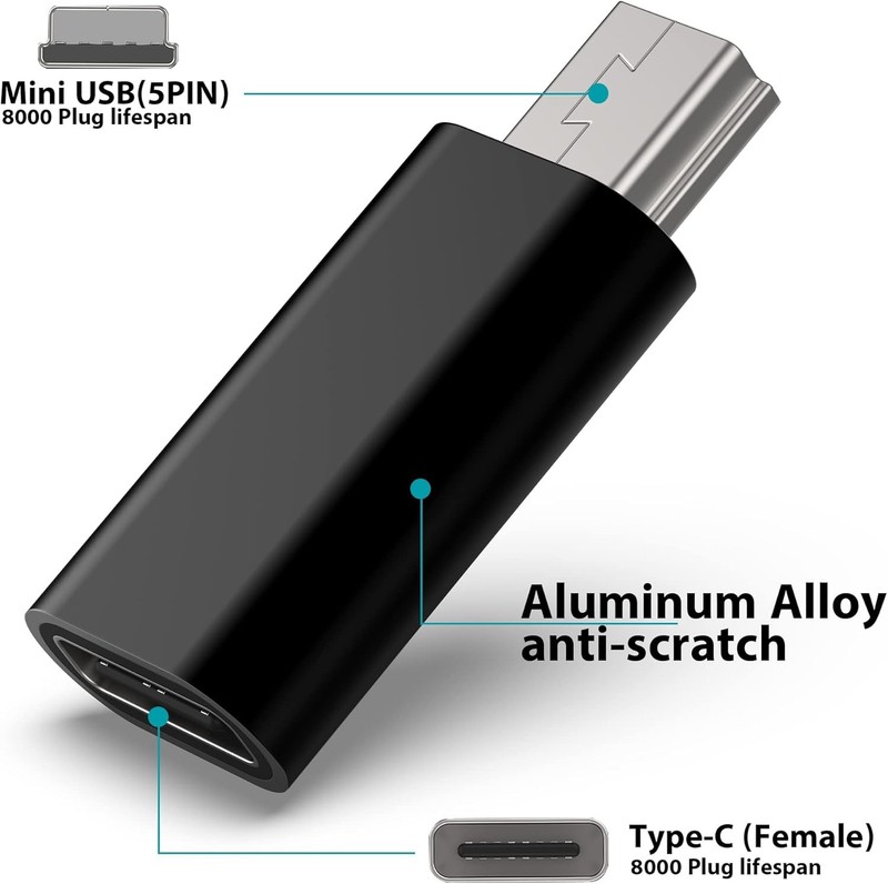 USB C to Mini USB Adapter 2 Pack GoPro Camera Dash Cam Data Converter gallery