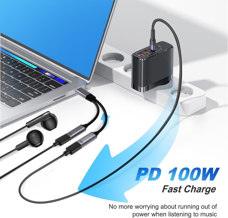 USB C Splitter，2 in 1 USB C Headphone and Charger Adapter Audio Dongle Cable wit gallery