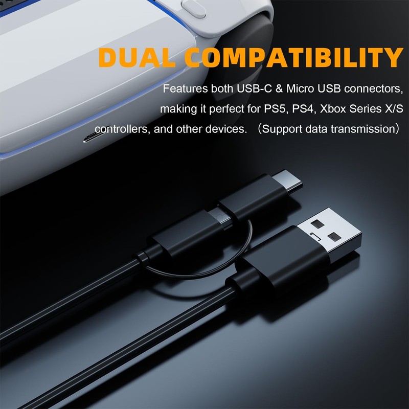USB C/Micro 2in1Charging Cable Compatible with PS5/PS4 Controller, 6Ft Chargi... gallery