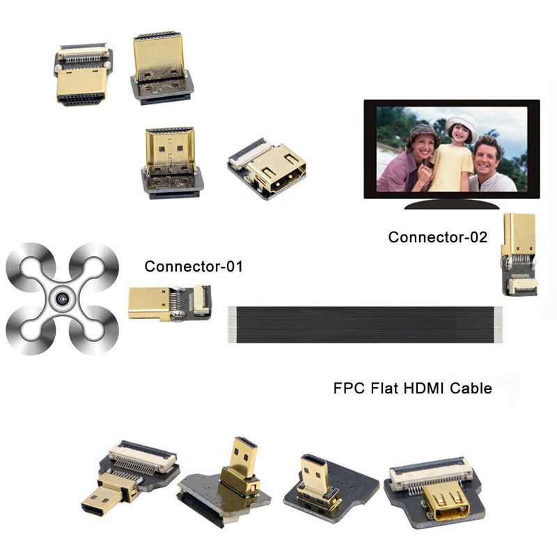Cablecc Ribbon Flat HDMI Cable FPV Micro Mini HDMI 90 degree Adapter FPC 1080P gallery