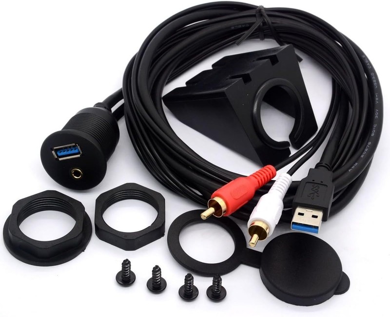 USB 3.0 2RCA AUX Extension Cable 6ft Dash Mount Car Boat Motorcycle gallery