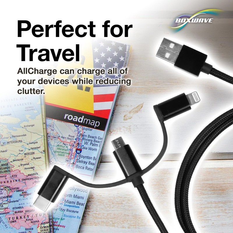 Cable Compatible with LG Tone Flex HBS-XL7 - AllCharge 3-in-1 Cable - Jet Black gallery