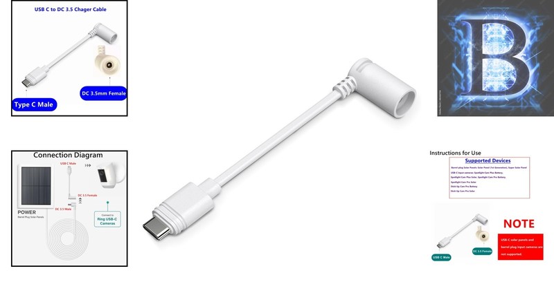 White Ring USB-C Adapter: Connect Barrel Plug Solar Panels to Security Cameras gallery
