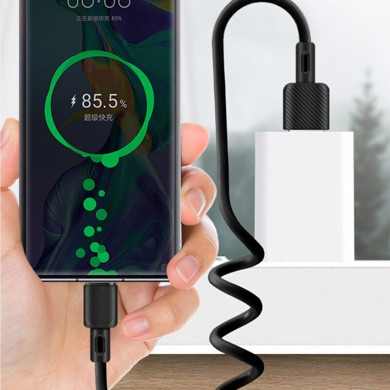 Spring Coiled USB to Type C Cable Telescopic Charger Wire Line Adjustable Black gallery