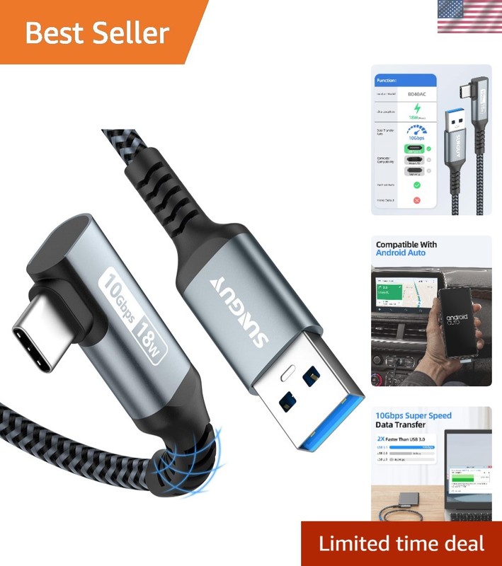 High-Speed 0.5m USB A to C Cable for Android Auto - 3A Fast Charge & 10Gbps