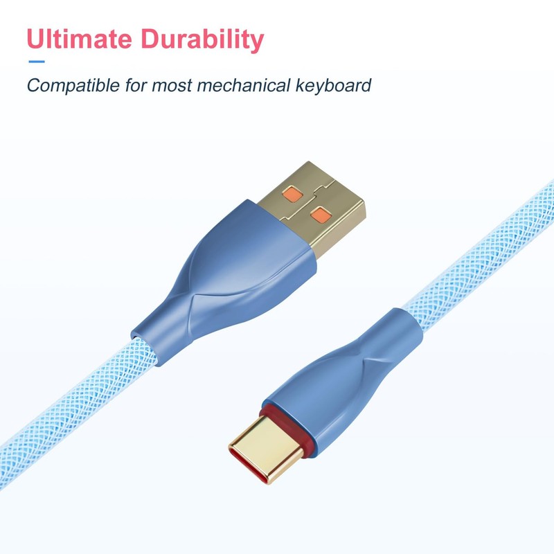 Custom Coiled USB Cable for Mechanical Gaming Keyboard, Double-Sleeved, Detac... gallery