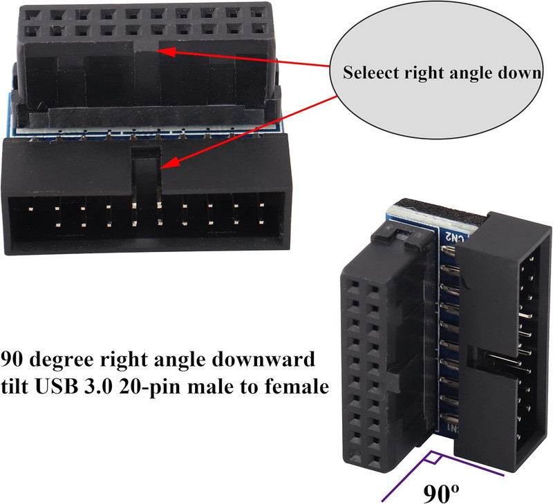2 Pack down Right Angle USB 3.0 19-Pin Connector 90 Degree 19Pin/20Pin 3.0 USB F gallery