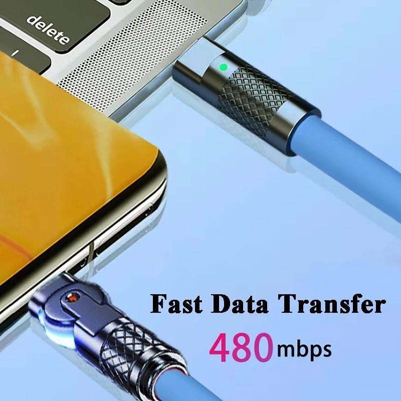 120W 6A USB C to C Fast Charging Cable 180° Rotating Elbow Silicone 1M 2M gallery