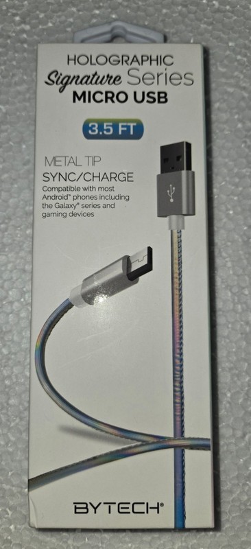 Bytech Holographic Signature Series Micro USB Cable 3.5 FT Sync/Charge New