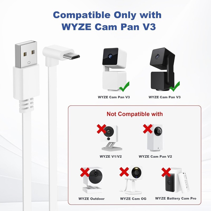 Itramax WYZE Cam Pan V3 Charger Cable 15FT 2Pack,Micro USB Extension Cord 90. gallery