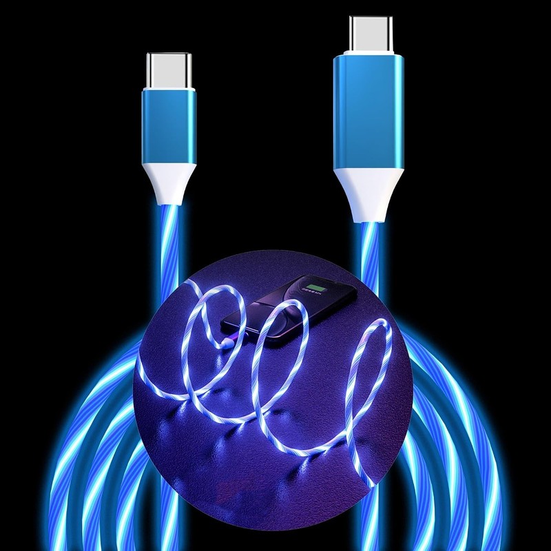 Blue 6.6FT Light Up USB C to C 3A Fast Charger