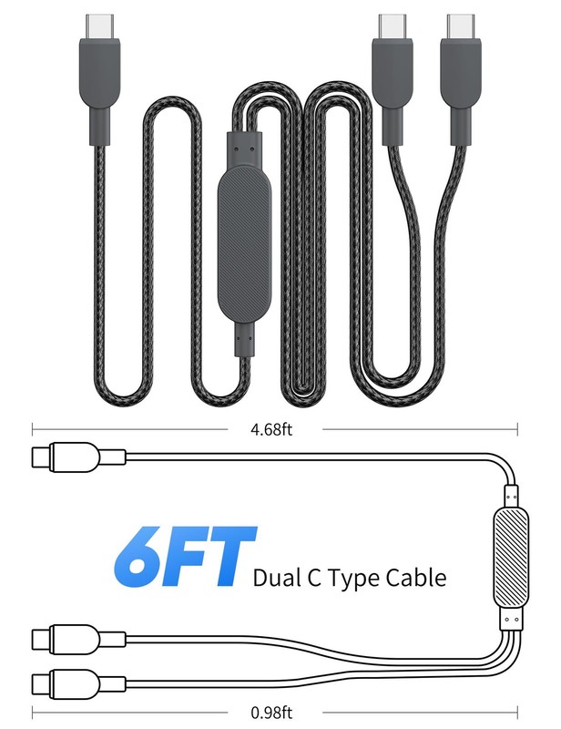6FT 140W Max USB to USBC Splitter Multi Charging Cable Grey gallery