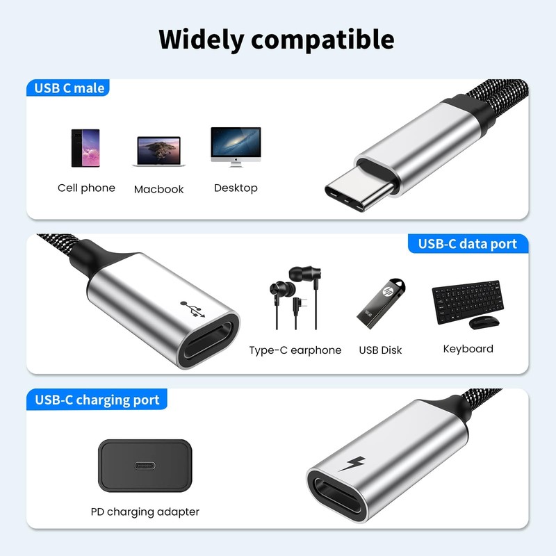 60W USB C Splitter Cable, 2-in-1 USB-C Male to Dual USB-C Female Charge While... gallery