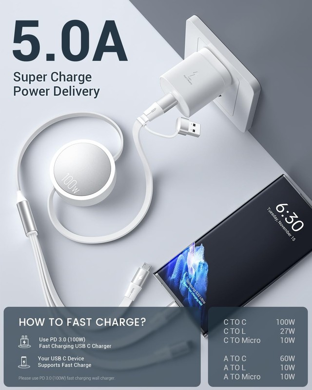 100W Multi Charging Cable, 6-in-1 USB C/A Fast Charger Cord gallery
