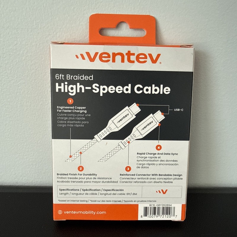 Ventev High Speed 6 Ft Braided Cable 2X the Copper for Faster Charging NEW gallery