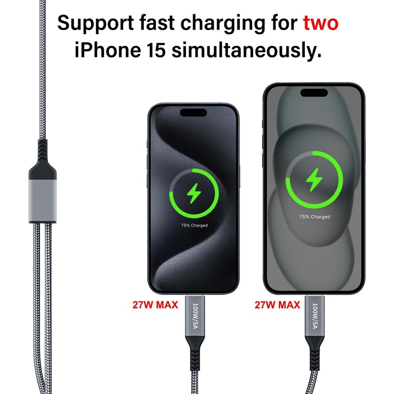 100W 2-in-1 USB-Cable 4FT, Dual USB 5A Fast Charging, Splitter Multi USB Char... gallery