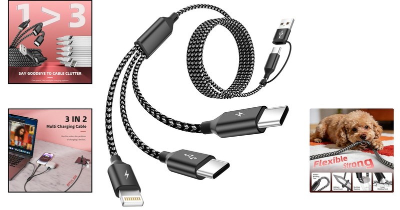 Portable 5FT Multi Charger Cable: 3-in-2 Solution with Military-Grade Durability gallery
