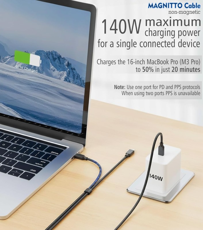 2-in-1 USB to USB Cable 140W, 7.5FT Long Dual USB-Splitter Charging Cord, Bra... gallery