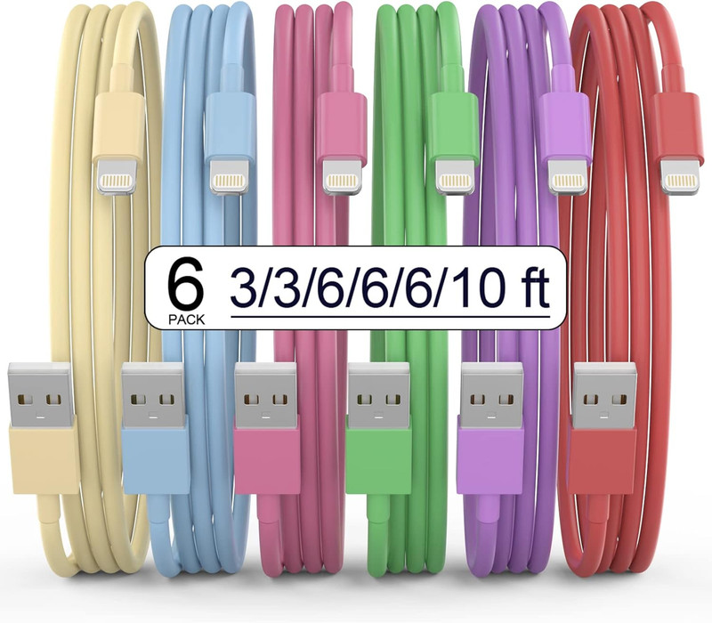 [Apple Mfi Certified] Iphone Charger, 6Pack(3/3/6/6/6/10 FT) Lightning Cable App